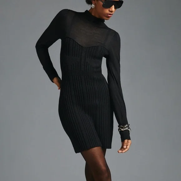 Anthropologie | Dresses | Nwt By Anthropologie Black Turtleneck Sweater Dress  Long Sleeve Large | Poshmark
